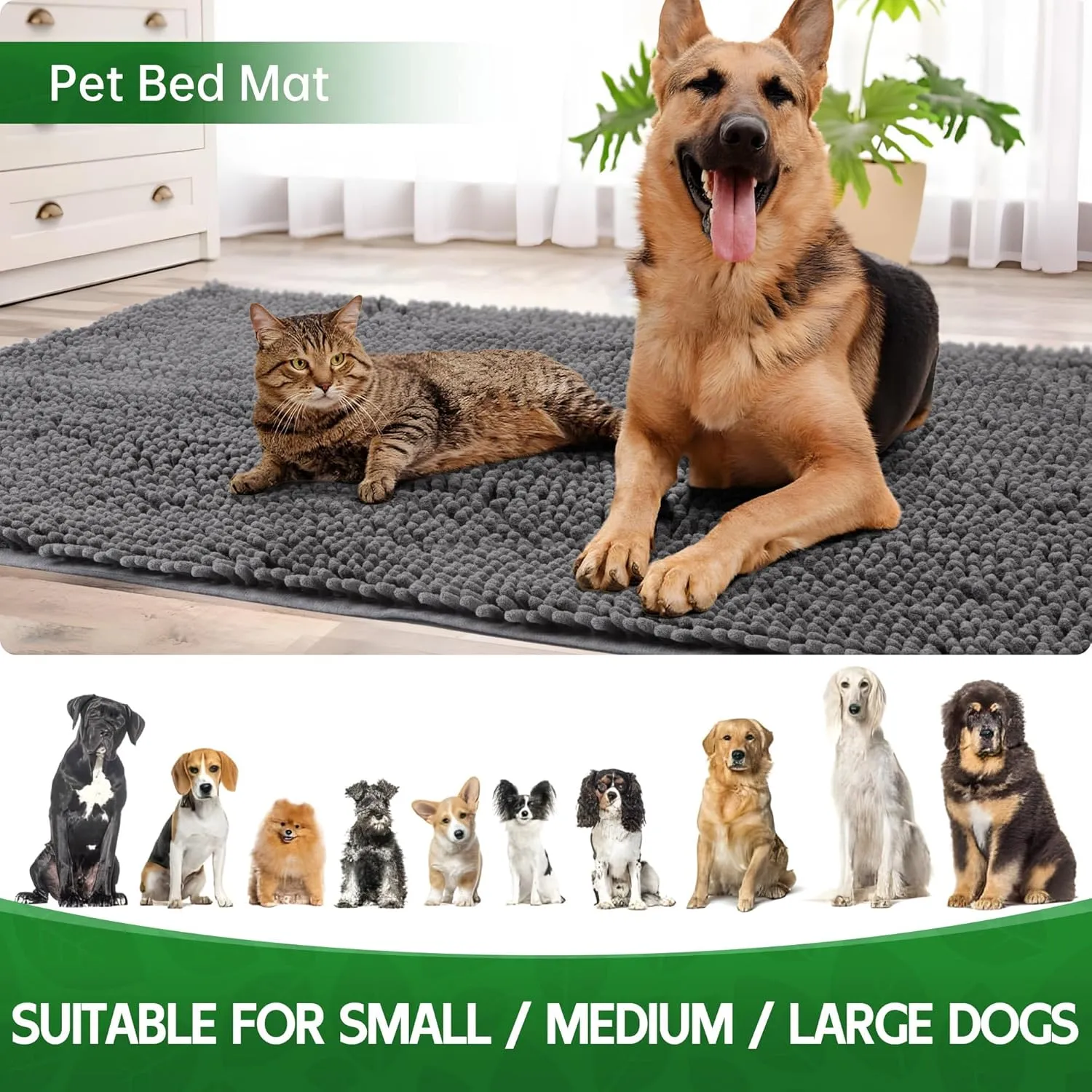 Dog Door Mat Indoor Entrance, 60" x 36" Absorbent & Quick-Drying Mud Mat for Dogs, Non-Slip Door Rugs for Entryway Indoor Washable, Soft Chenille Dog Mat for Muddy Paws
