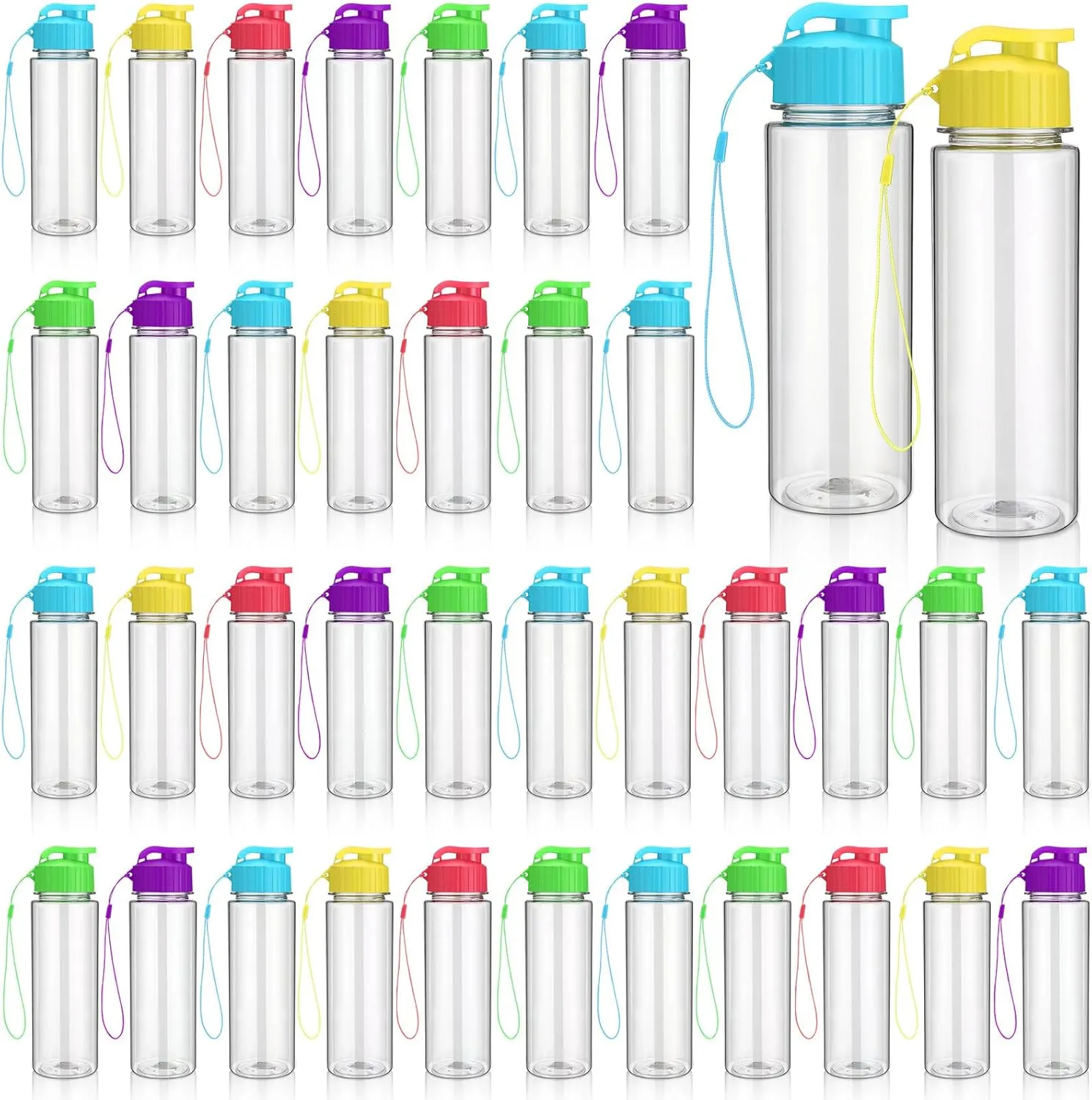Domensi 50 Pieces Plastic Water Bottle Bulk 17 oz Sports Adults Reusable Large Water Bottles with Leak Proof Flip Top for Adults Fitness(Mixed Color)