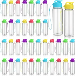 Domensi 50 Pieces Plastic Water Bottle Bulk 17 oz Sports Adults Reusable Large Water Bottles with Leak Proof Flip Top for Adults Fitness(Mixed Color)