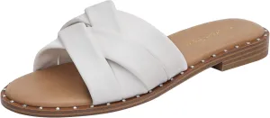 DREAM PAIRS Women' s Cute Slip On Studded Flat Slides Sandals