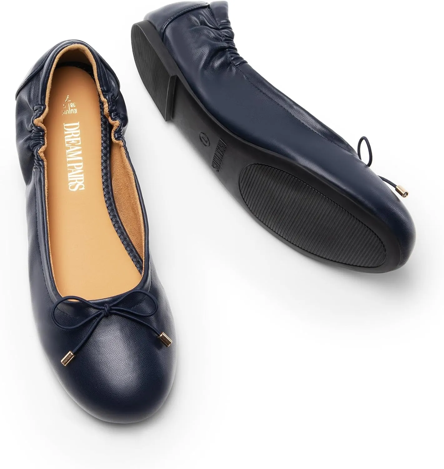 DREAM PAIRS Women's Ballet Flats, Foldable Round Toe Dress Shoes, Comfortable Slip On Work Flat Shoes with Bowknot