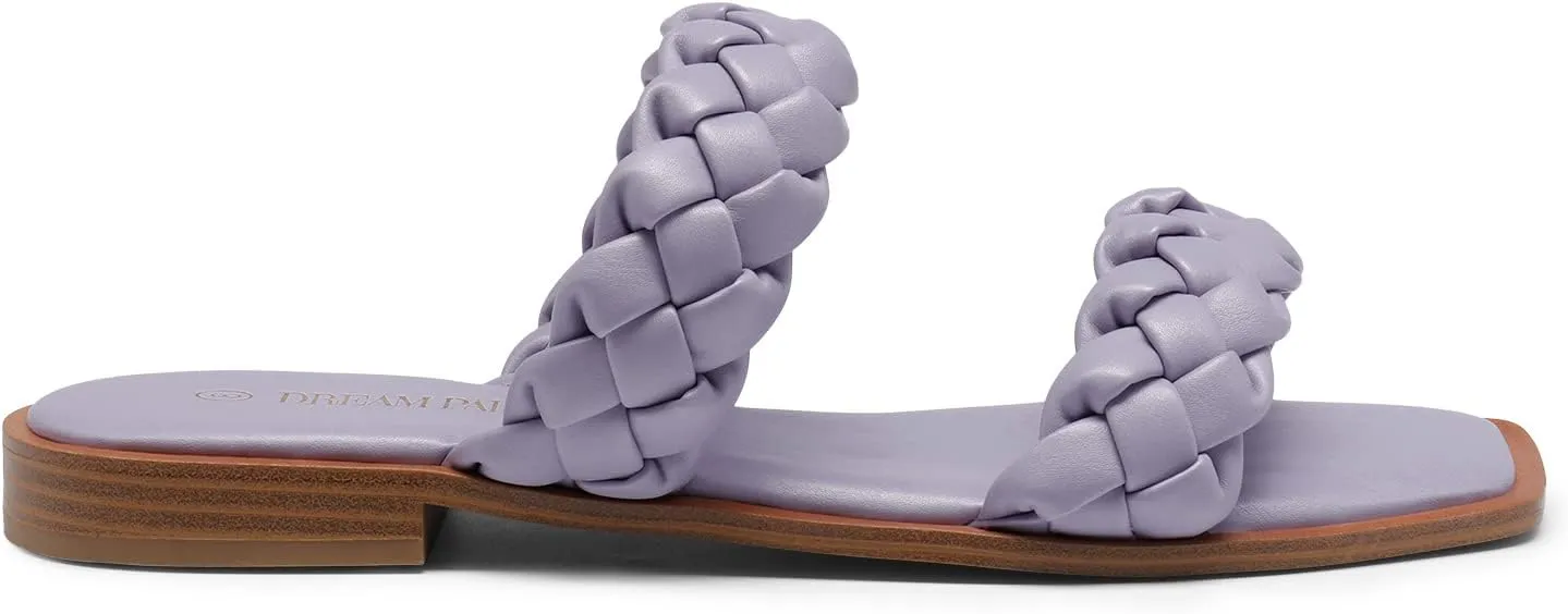DREAM PAIRS Women's Braided Sandals Slip on Slides Two Straps Square Toe Dressy for Summer