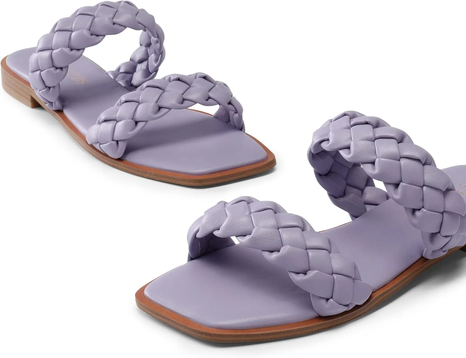 DREAM PAIRS Women's Braided Sandals Slip on Slides Two Straps Square Toe Dressy for Summer
