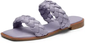 DREAM PAIRS Women's Braided Sandals Slip on Slides Two Straps Square Toe Dressy for Summer