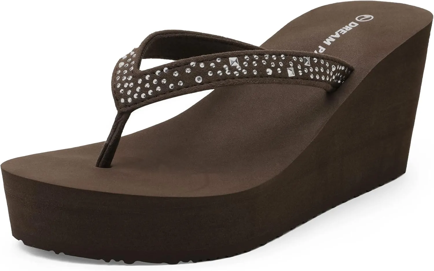 DREAM PAIRS Women's Platform Flip Flop Rhinestones Arch Support Comfortable Soft Cushion Wedge Flip Flops Summer Thong Sandals