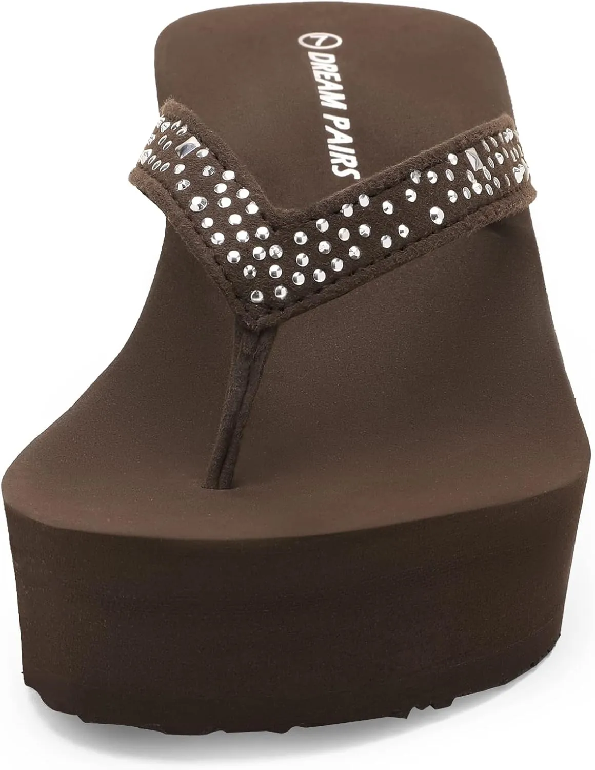 DREAM PAIRS Women's Platform Flip Flop Rhinestones Arch Support Comfortable Soft Cushion Wedge Flip Flops Summer Thong Sandals