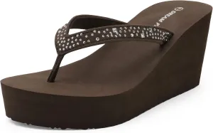 DREAM PAIRS Women's Platform Flip Flop Rhinestones Arch Support Comfortable Soft Cushion Wedge Flip Flops Summer Thong Sandals