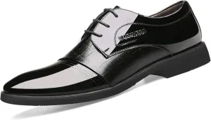Dress Formal Shoes for Men Lace Up Round Toe Derby Shoes Crocodile Print Vegan Leather Rubber Sole Low Top Non Slip Wedding (Color : Black, Size : 8.5)