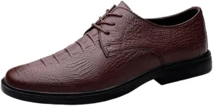 Dress Oxford for Men Lace Up Round Toe Crocodile Print Vegan Leather Derby Shoes Anti-Slip Low Top Block Heel Non Slip Business