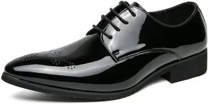 Dress Oxford Formal Shoes for Men Lace Up Brogue Pointed Toe Faux Leather Derby Shoes Rubber Sole Block Heel Slip Resistant Party (Color : Black, Size : 7)