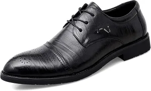 Dress Shoes for Men Lace Up Brogue Embossed Cap Round Toe Derby Shoes Vegan Leather Anti-Slip Rubber Sole Low Top Block Heel Non Slip Business (Color : Black, Size : 10)
