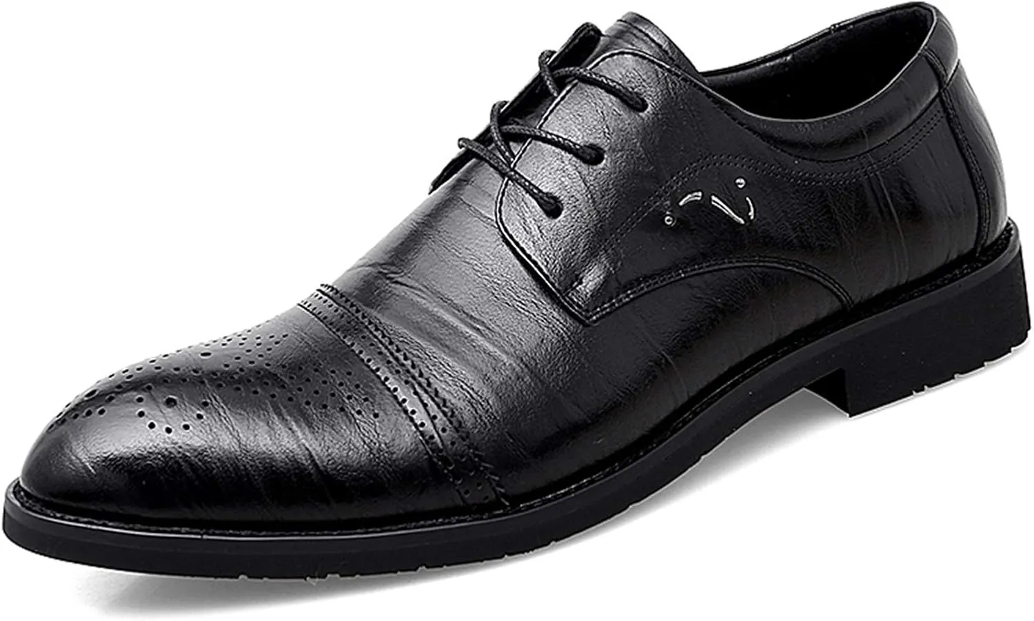 Dress Shoes for Men Lace Up Brogue Embossed Cap Round Toe Derby Shoes Vegan Leather Anti-Slip Rubber Sole Low Top Block Heel Non Slip Business (Color : Black, Size : 10)