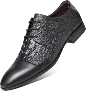 Dress Shoes for Men Lace Up Cap Toe Crocodile Embossed Derby Shoes Leather Rubber Sole Anti-Slip Non Slip Low Top Block Heel Prom (Color : Black, Size : 8)