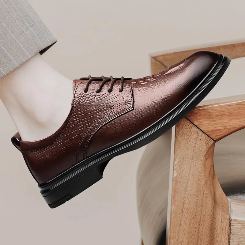 Dress Shoes for Men Lace Up Round Toe Crocodile Print Solid Color Derby Shoes Slip Resistant Anti-Slip Non Slip Classic