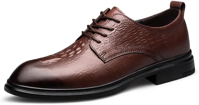 Dress Shoes for Men Lace Up Round Toe Crocodile Print Solid Color Derby Shoes Slip Resistant Anti-Slip Non Slip Classic