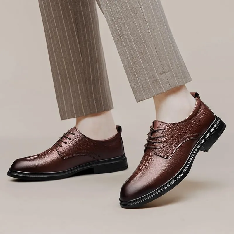 Dress Shoes for Men Lace Up Round Toe Crocodile Print Solid Color Derby Shoes Slip Resistant Anti-Slip Non Slip Classic