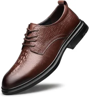 Dress Shoes for Men Lace Up Round Toe Crocodile Print Solid Color Derby Shoes Slip Resistant Anti-Slip Non Slip Classic