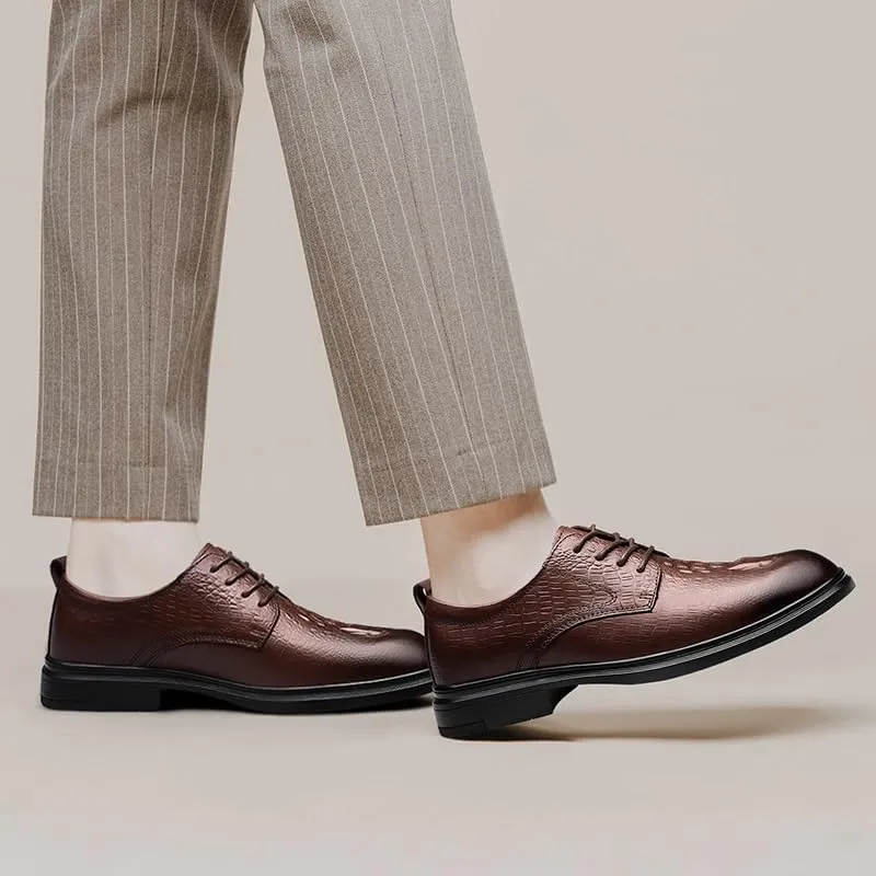 Dress Shoes for Men Lace Up Round Toe Crocodile Print Solid Color Derby Shoes Slip Resistant Anti-Slip Non Slip Classic