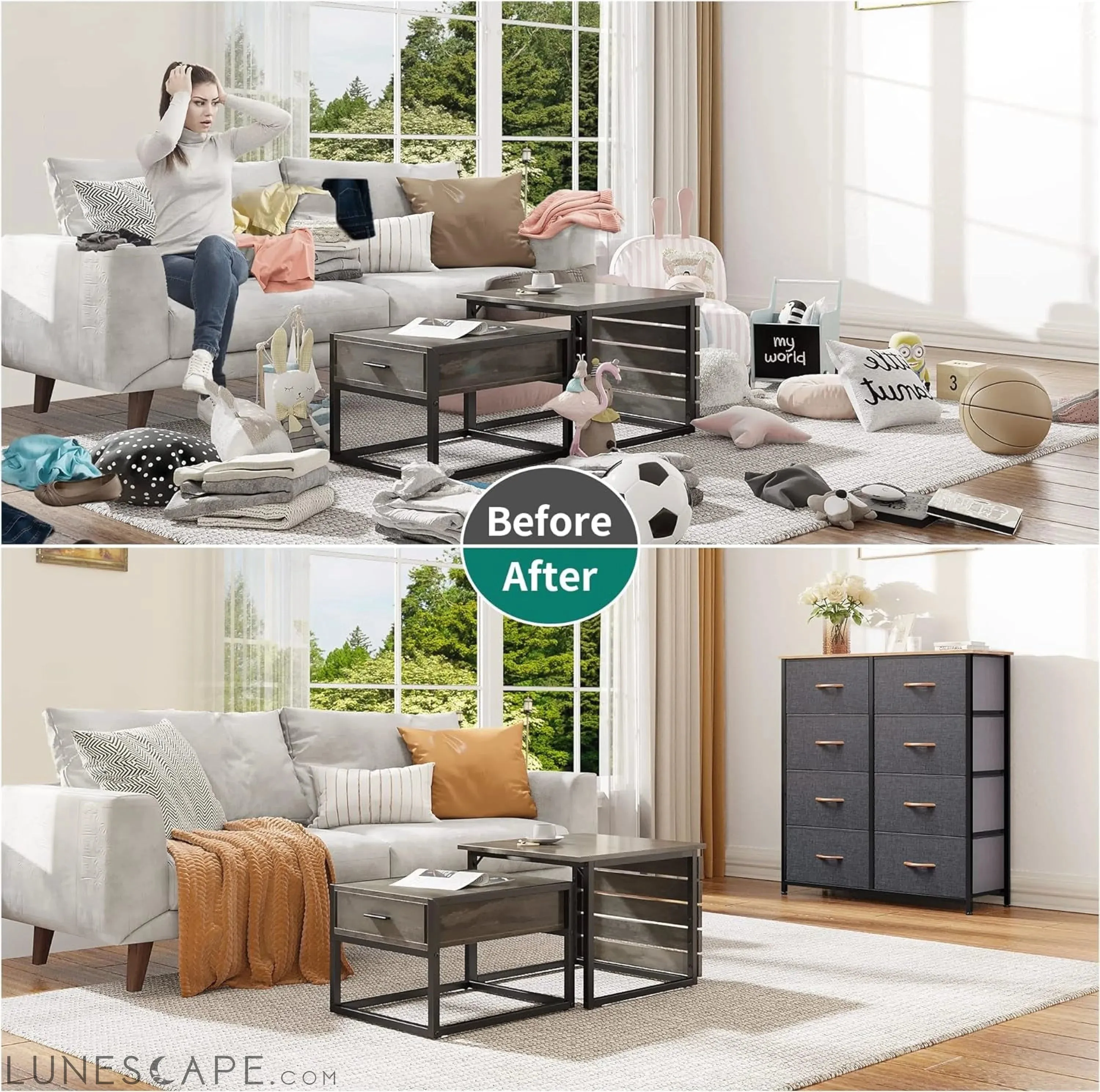 Dresser for Bedroom, Fabric Dresser with 8 Drawers, Tall Dresser,
