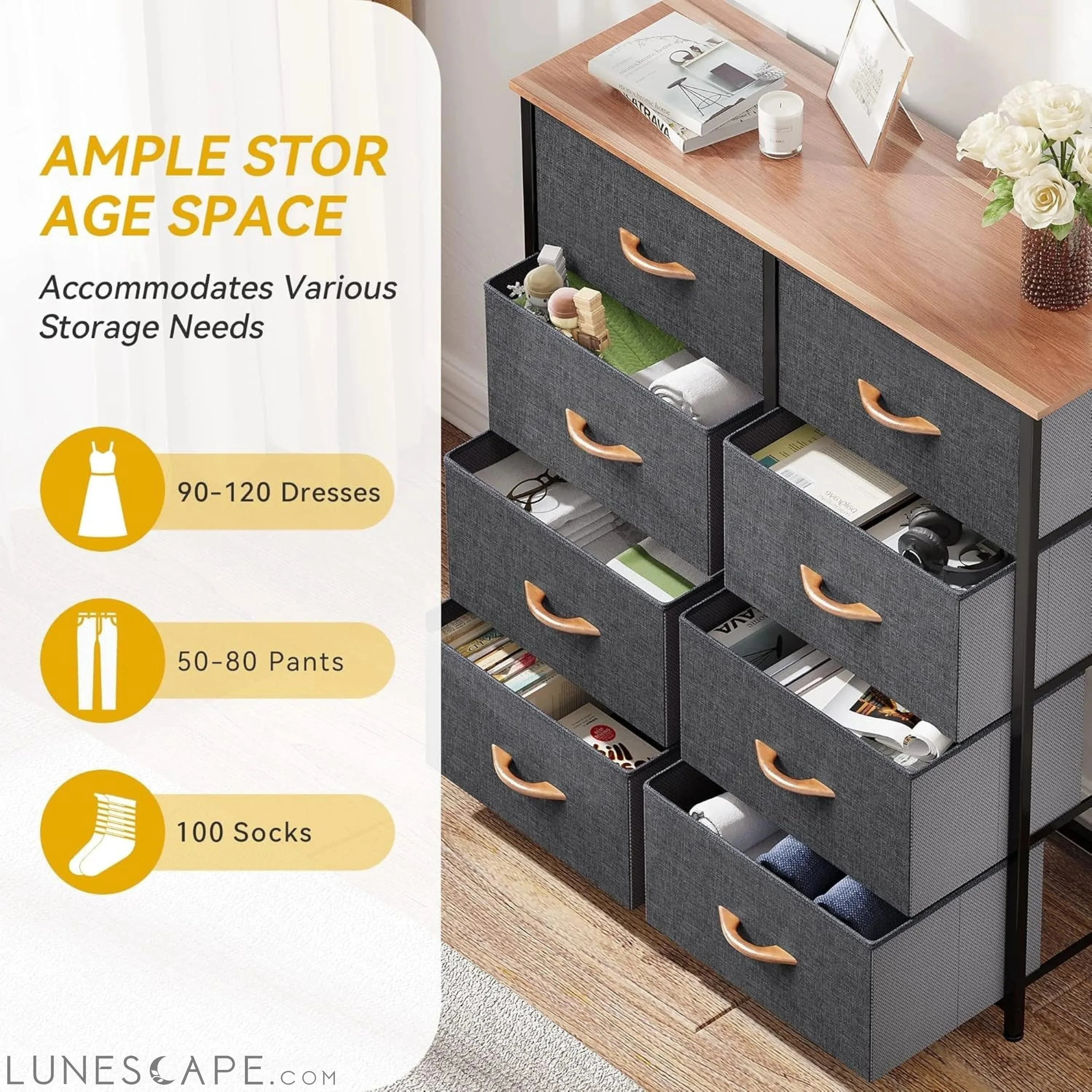 Dresser for Bedroom, Fabric Dresser with 8 Drawers, Tall Dresser,