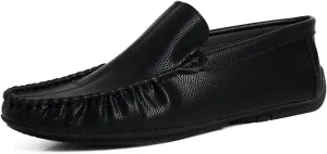 Easy to Put and Remove Driving Moccasins for Men Stitching Details Slip On Moccasins Shoes Vegan Leather Anti-Slip Resistant Flat Heel Driving Slip On for All Occasions (Color : Black, Size : 8.5)