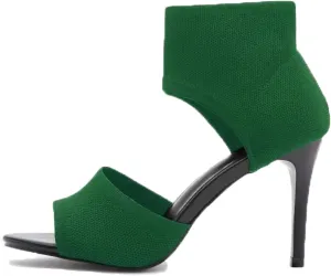 EFTCAL Women's Mesh Knit Point Toe Stiletto Heeled Sandal Boots,Solid Fish Mouth Open Toe Kitten Heels Ankle Sandals