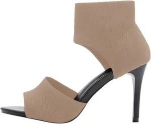 EFTCAL Women's Mesh Knit Point Toe Stiletto Heeled Sandal Boots,Solid Fish Mouth Open Toe Kitten Heels Ankle Sandals