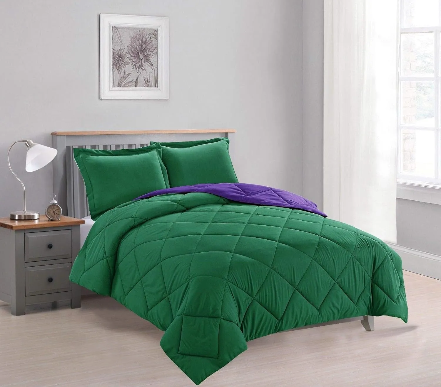 Empire Home 3-PC Reversible Down Alternative All Season Comforter Set with (Hunter/Plum, Queen Size)