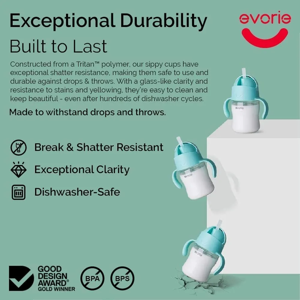 Evorie Tritan Weighted Straw Sippy Cup with Handles for Baby and Toddlers 6 months up, 7 Oz Soft Silicone Straw first Infant Training Water Bottle (Daydream)