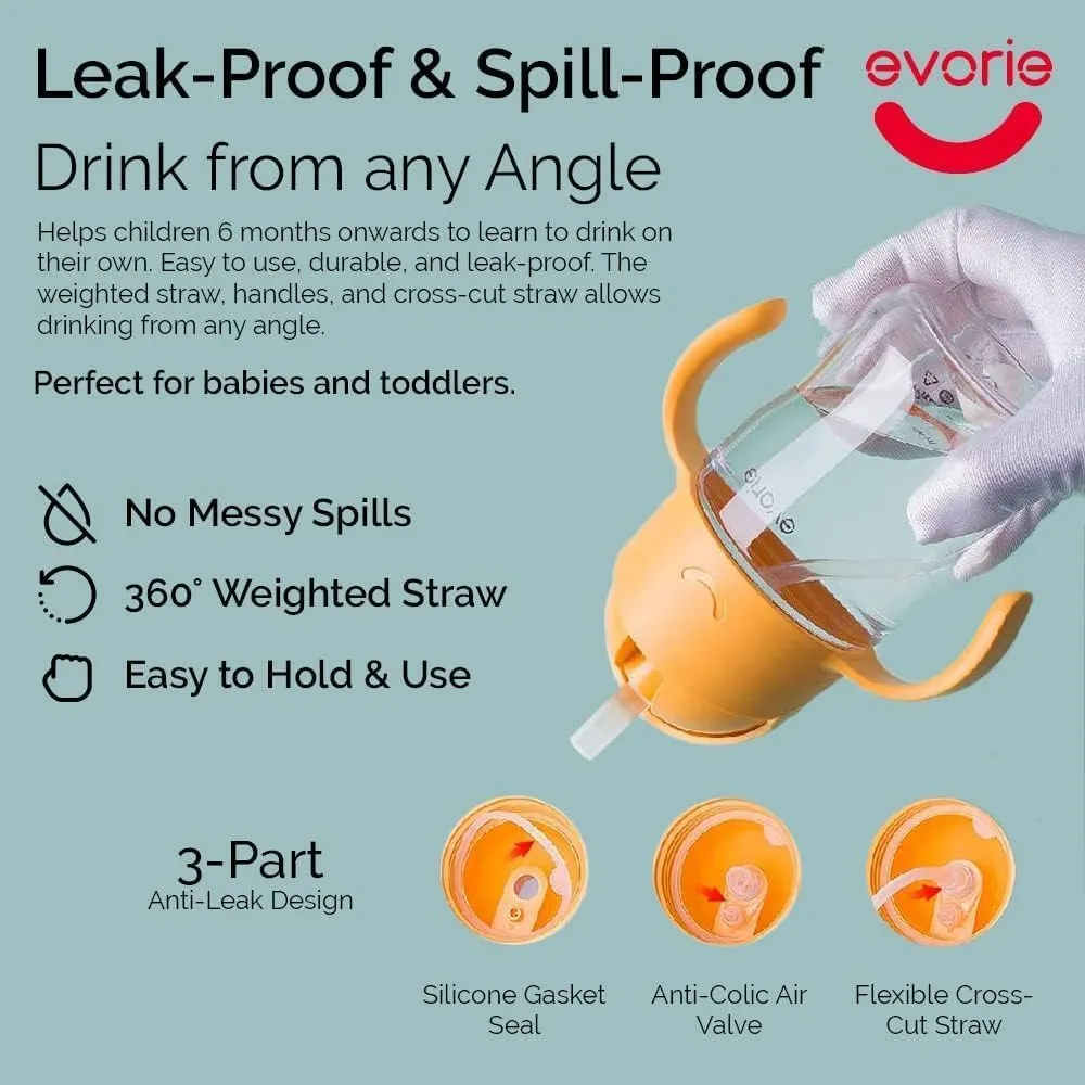 Evorie Tritan Weighted Straw Sippy Cup with Handles for Baby and Toddlers 6 months up, 7 Oz Soft Silicone Straw first Infant Training Water Bottle (Daydream)