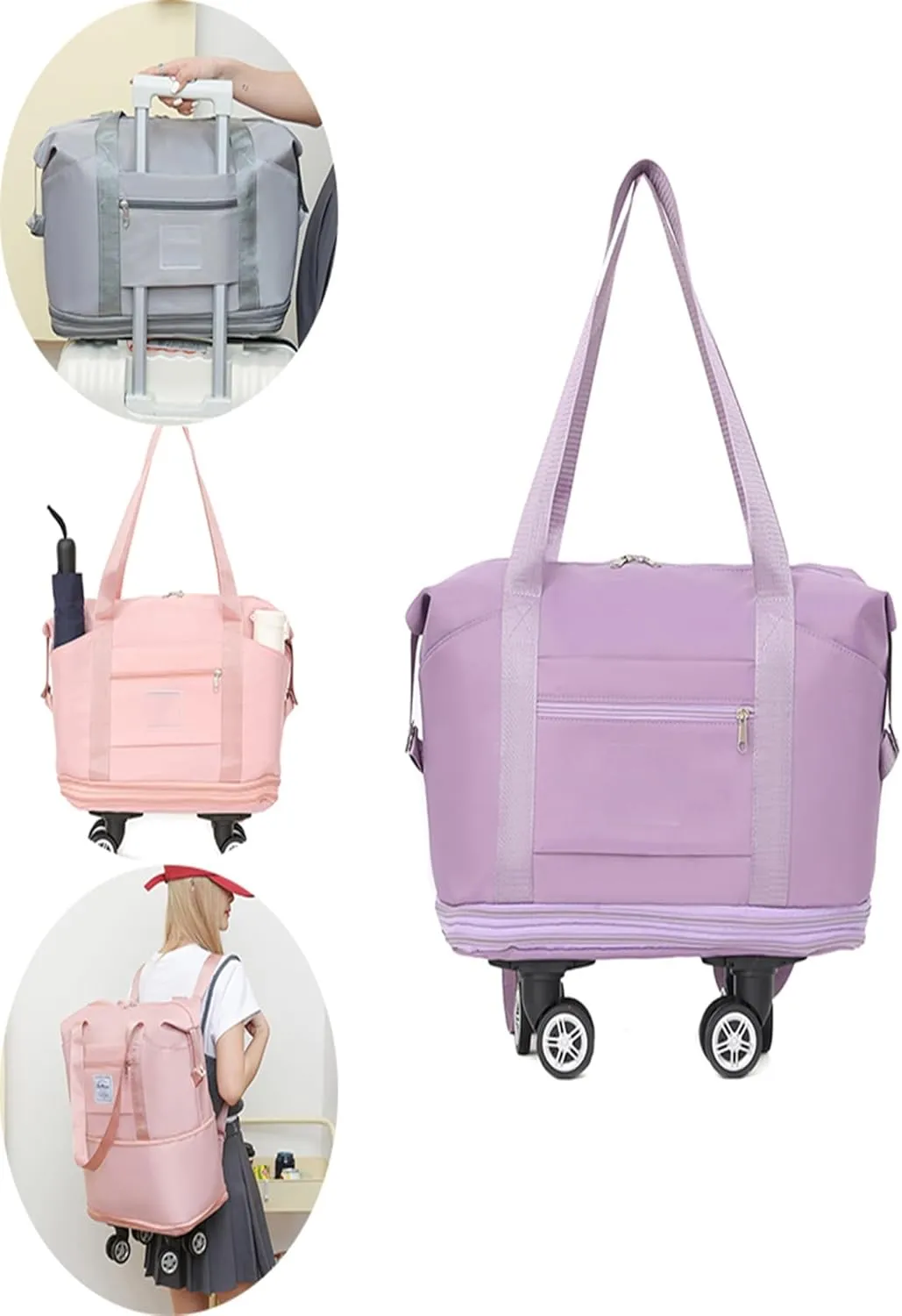 Expandable Rolling Duffel Bag with Wheels - Collapsible Travel Bag for Airline & Road Trips | Foldable Weekender Bag with 360° Spinner Wheels for Men & Women(Dark Purple)