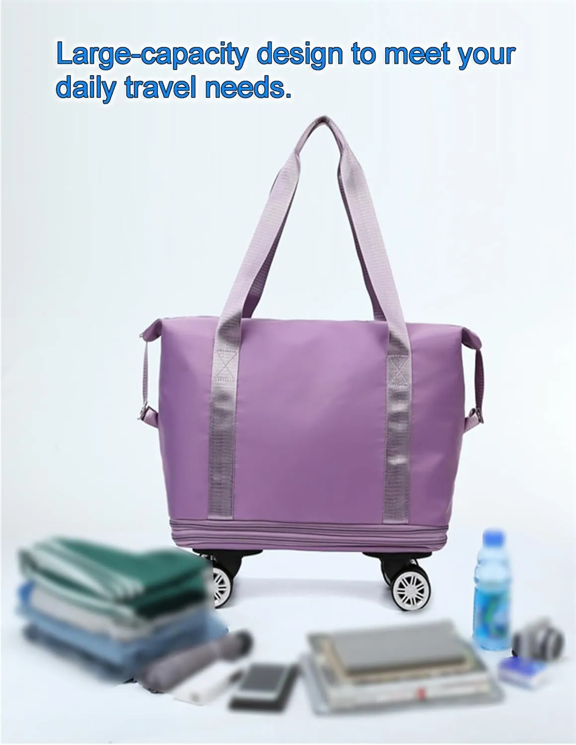 Expandable Rolling Duffel Bag with Wheels - Collapsible Travel Bag for Airline & Road Trips | Foldable Weekender Bag with 360° Spinner Wheels for Men & Women(Dark Purple)