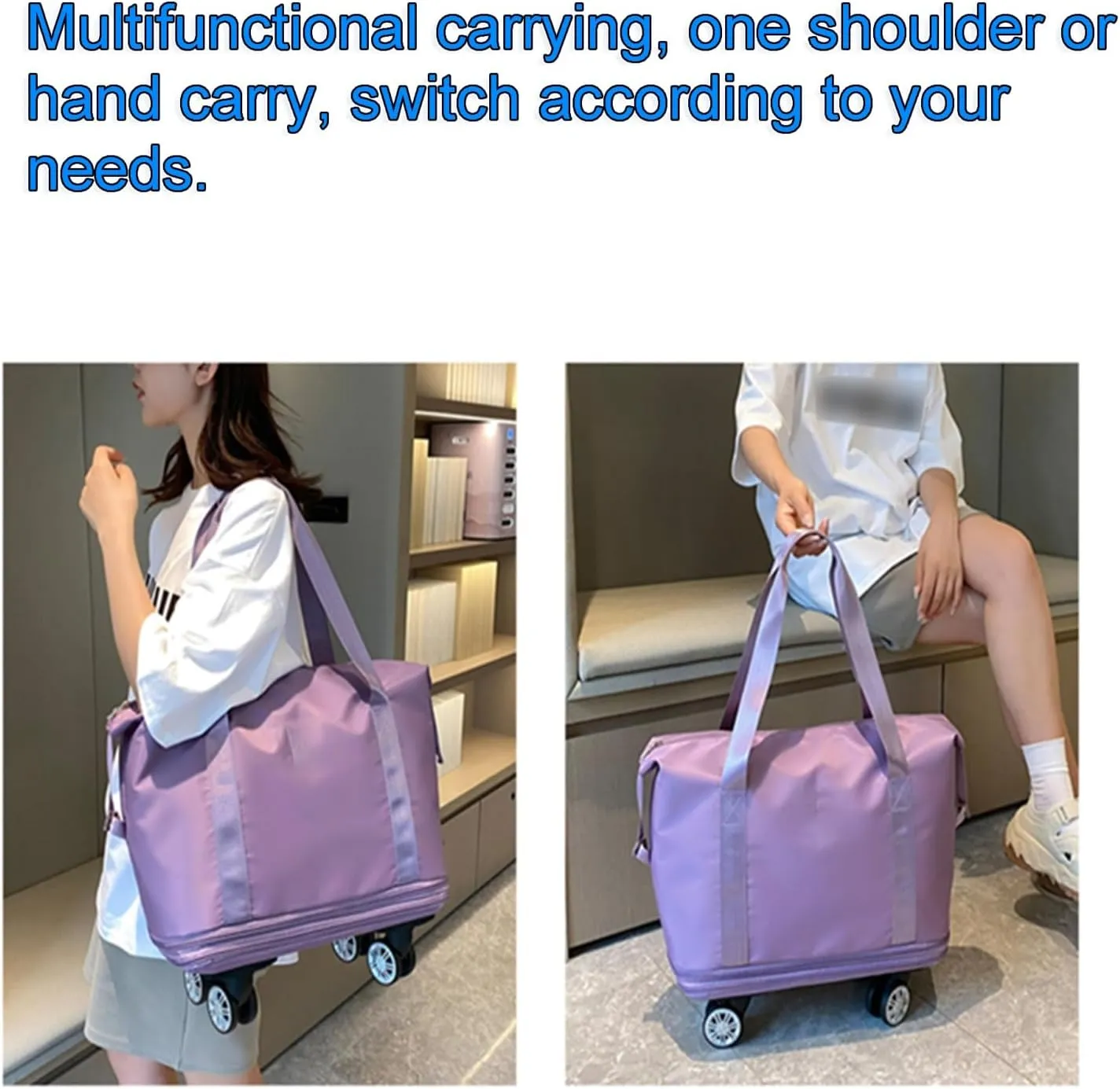 Expandable Rolling Duffel Bag with Wheels - Collapsible Travel Bag for Airline & Road Trips | Foldable Weekender Bag with 360° Spinner Wheels for Men & Women(Dark Purple)