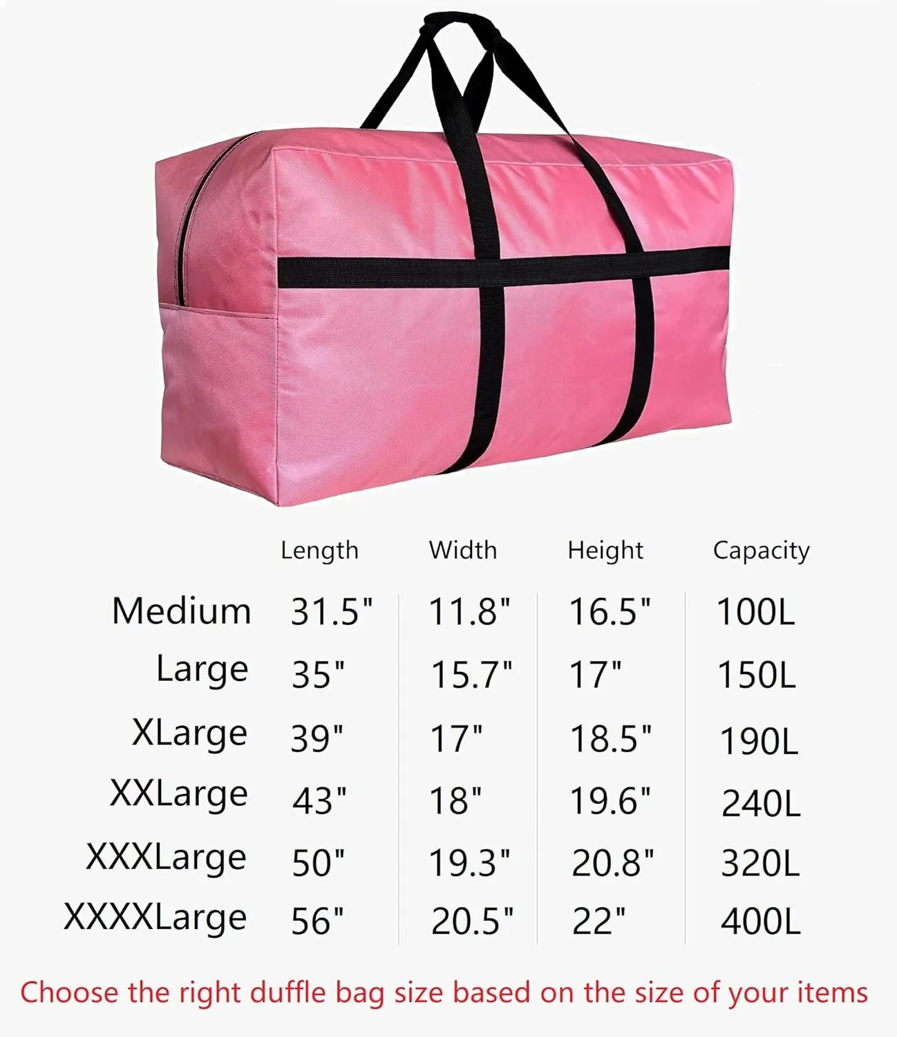Extra Large Duffle Bag for Travel, Big Foldable Storage Bag - Black