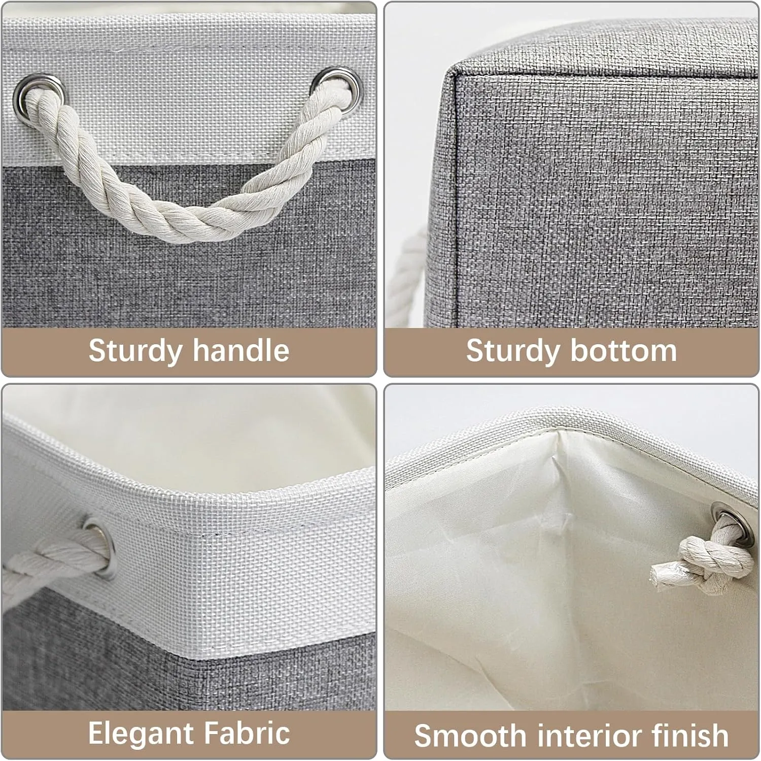 Fabric Storage Bins, 3 Pack Foldable Cube Baskets with Rope Handles, Large Collapsible Storage Cubes for Home, Office, Closet, Clothes, Books Organizer. (White and Gray, 3PCS/12.2*8.2*5.1inch)