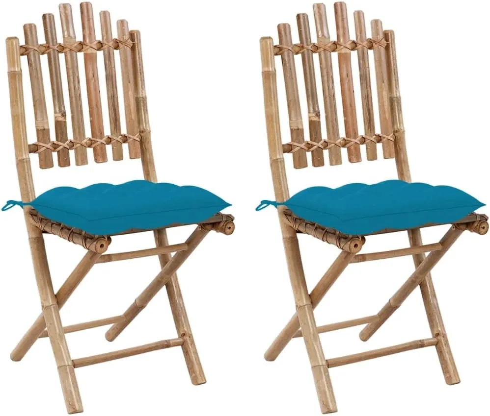 (Fast Shipments) Folding Camping Chair, Folding Recliner Chair Portable for Camping Outdoor Beach Folding Patio Chairs 2 pcs with Cushions Bamboo