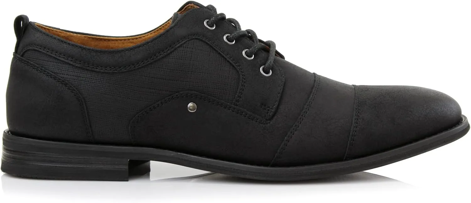 Ferro Aldo Mens Classic Cap-Toe Lace Up Derby Dress Shoes