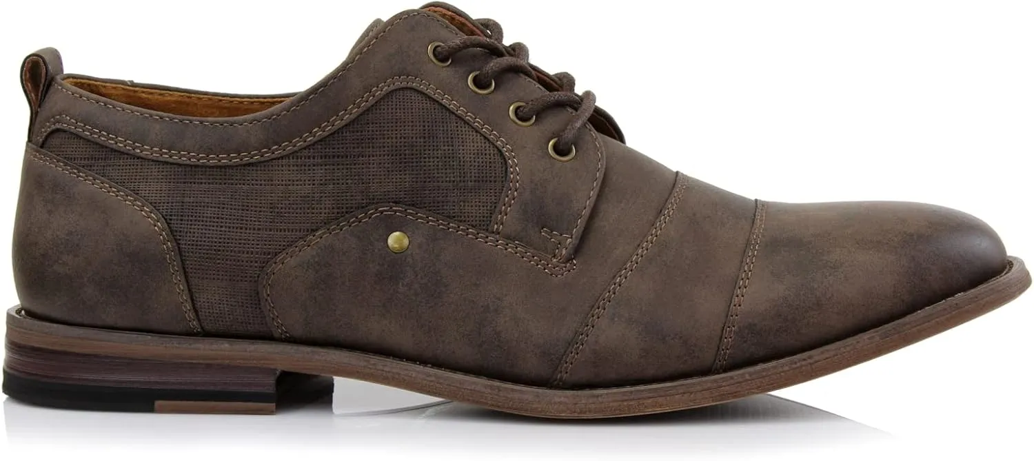 Ferro Aldo Mens Classic Cap-Toe Lace Up Derby Dress Shoes