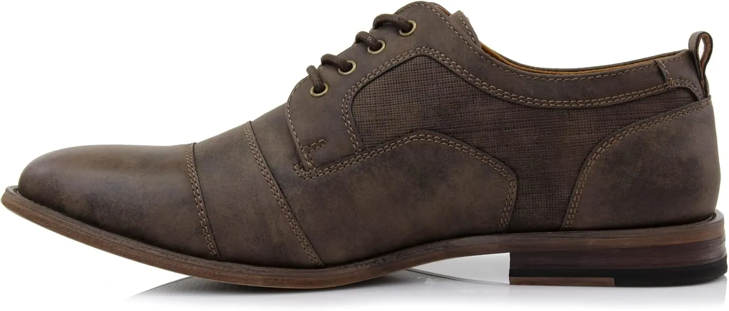 Ferro Aldo Mens Classic Cap-Toe Lace Up Derby Dress Shoes