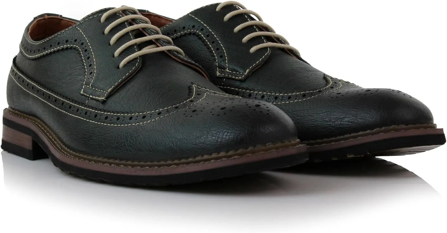 Ferro Aldo Phillip MFA19312 Mens Classic Brogue Wingtip Perforated Derby Dress Shoes