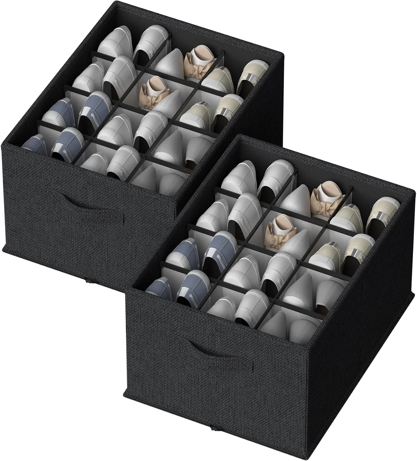 FHSQX 2 Pack Shoe Organizer for Closet,Foldable Shoe Organizer,Fits up to 24 Pairs,Storage Containers With Bottom Support for Shoes (Black, 16.5 * 12.6 * 9.5in)