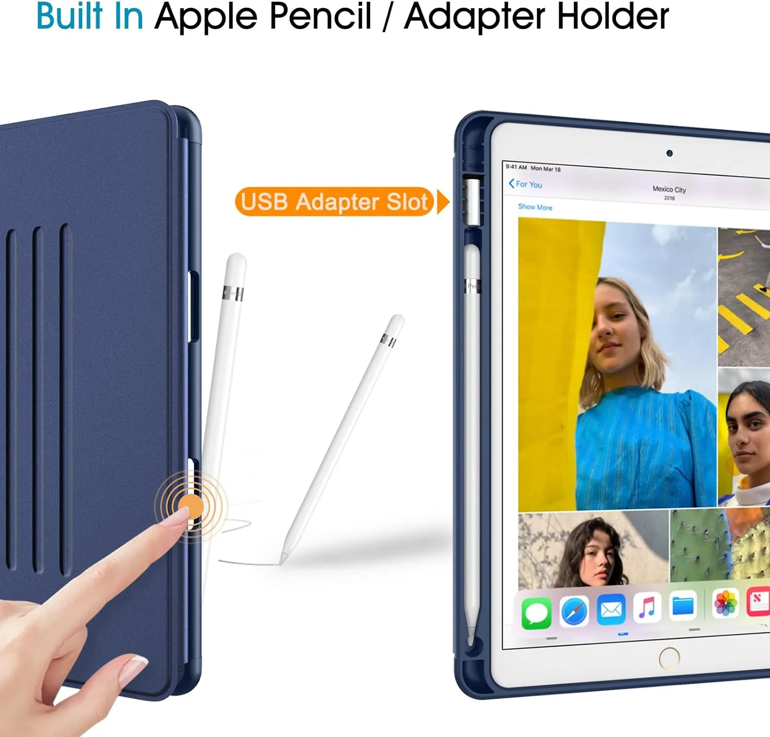 Fintie Magnetic Stand Case for iPad Air 10.5" (3rd Generation) 2019 / iPad Pro 10.5" 2017, Multi-Angle Viewing Rugged Soft TPU Back Cover with Pencil Holder, Auto Wake/Sleep (Navy)