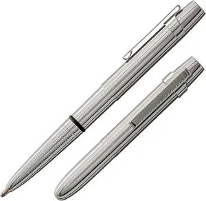Fisher Space Pen Bullet Pen, X-Mark Flat Cap, Chrome, Ballpoint, Black Ink, Pocket Clip