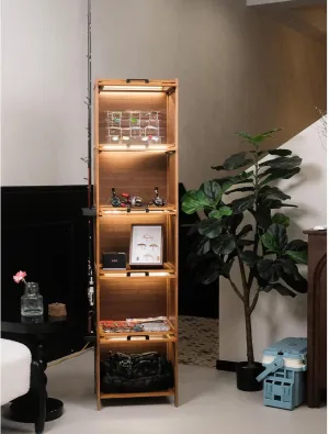 Fishing Gear Display Cabinet LED Lighting, Transparent Flips Up 90 Degrees, Holds Over 12 Rods & Reels, 12-Inch 5-Tier Display Cabinet for Home, Office, Playroom, Living Room