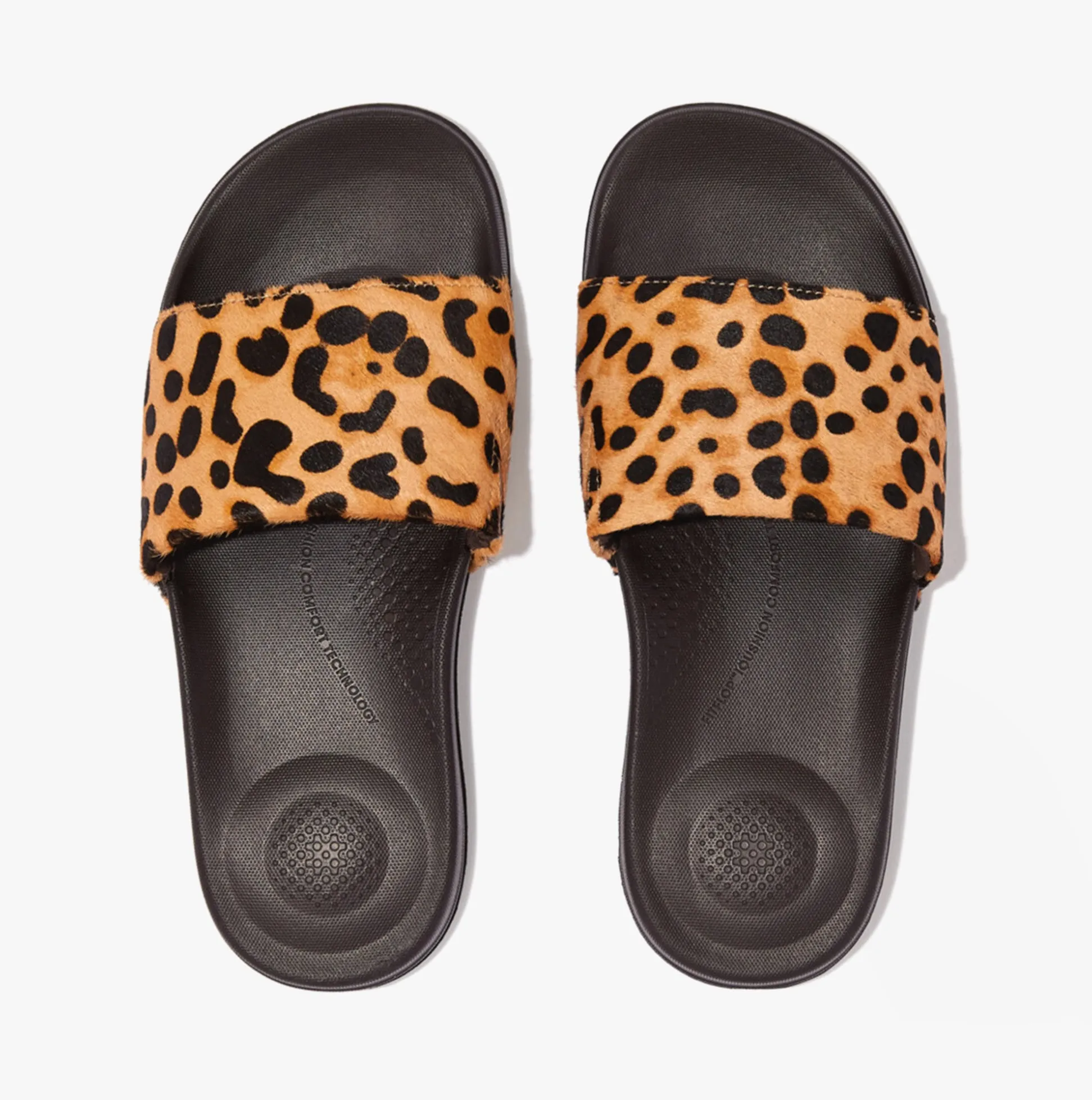 FitFlop iQUSHION Womens Hair-On Leather Sliders Leopard