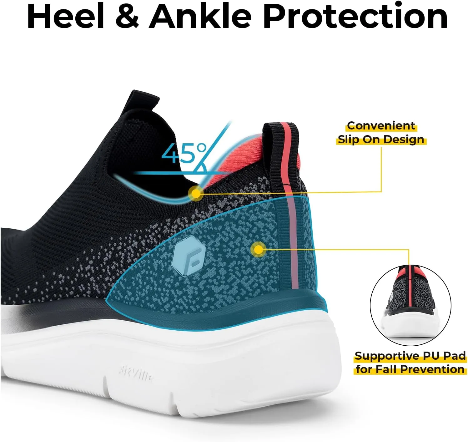 FitVille Women's Slip On Shoes Wide Walking Shoes for Women Slip On Sneakers for Flat Feet Plantar Fasciitis with Arch Support