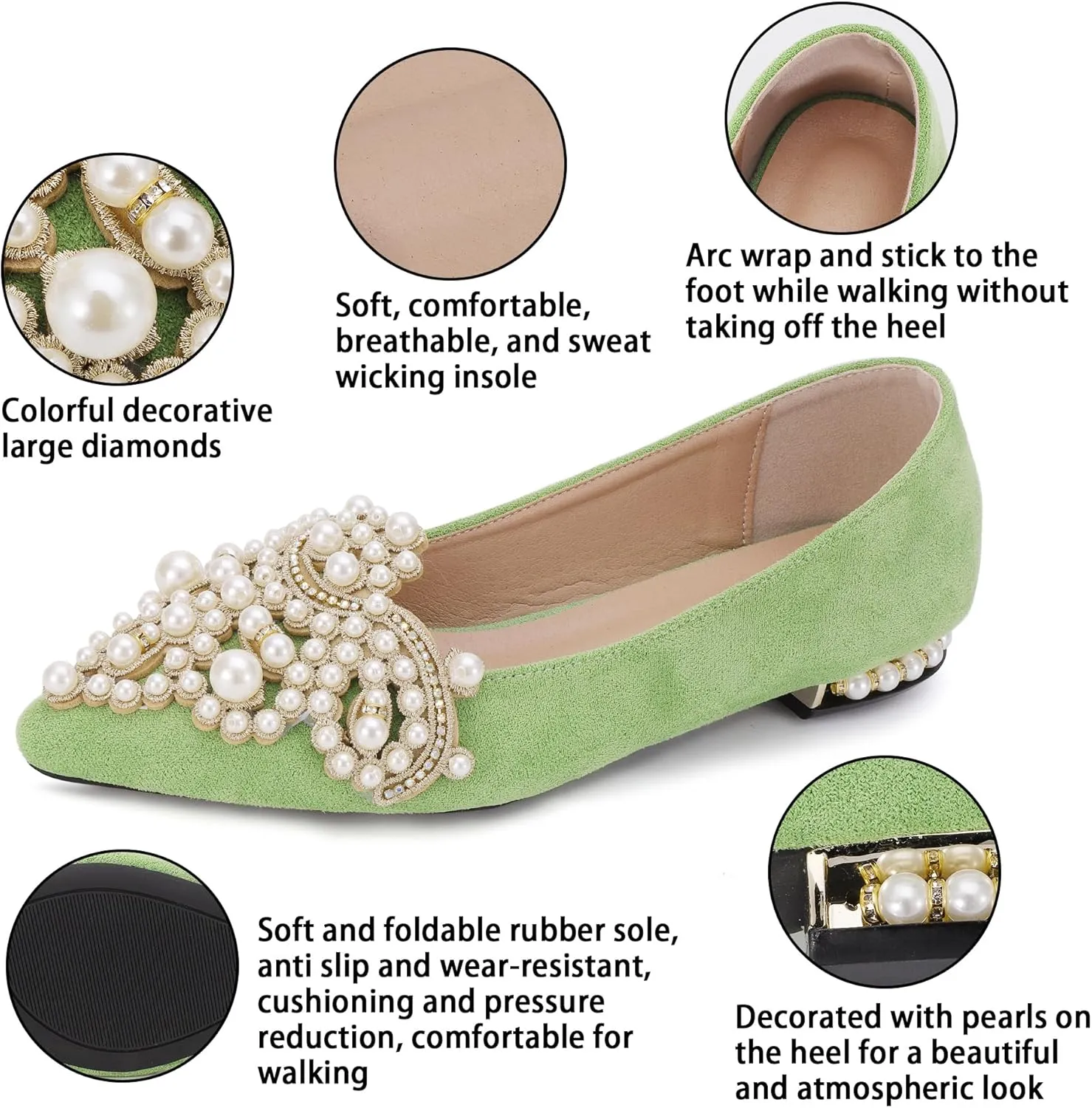 Flats for Women Bling Rhinestone Pointed Flat Shoes Comfort Slip on Low Heel Wedding Dress Shoes Ballet Flat Shoe