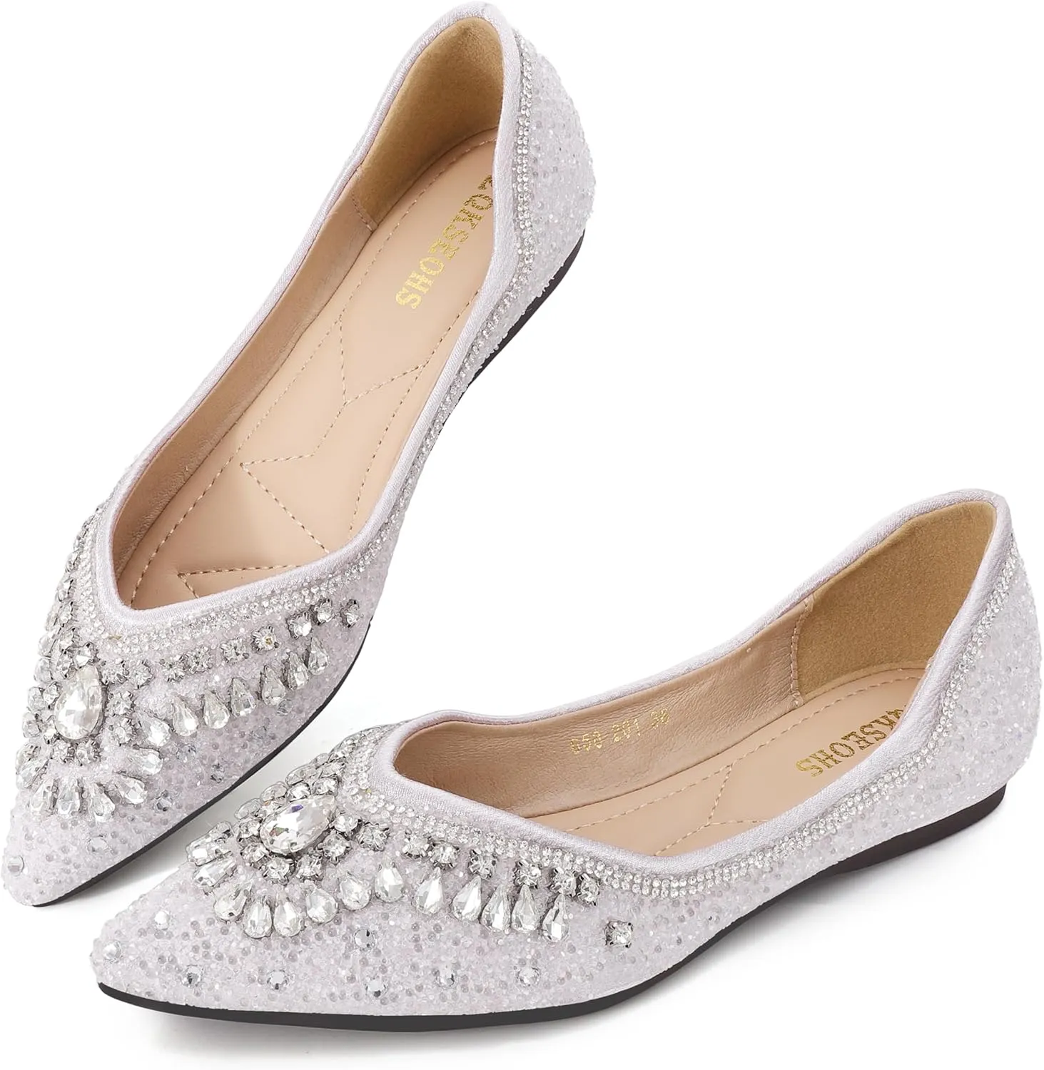 Flats Shoes Women Rhinestone Sequin Wedding Pointed Toe Dress Flat Shoes Comfortable Flats for Women Dressy