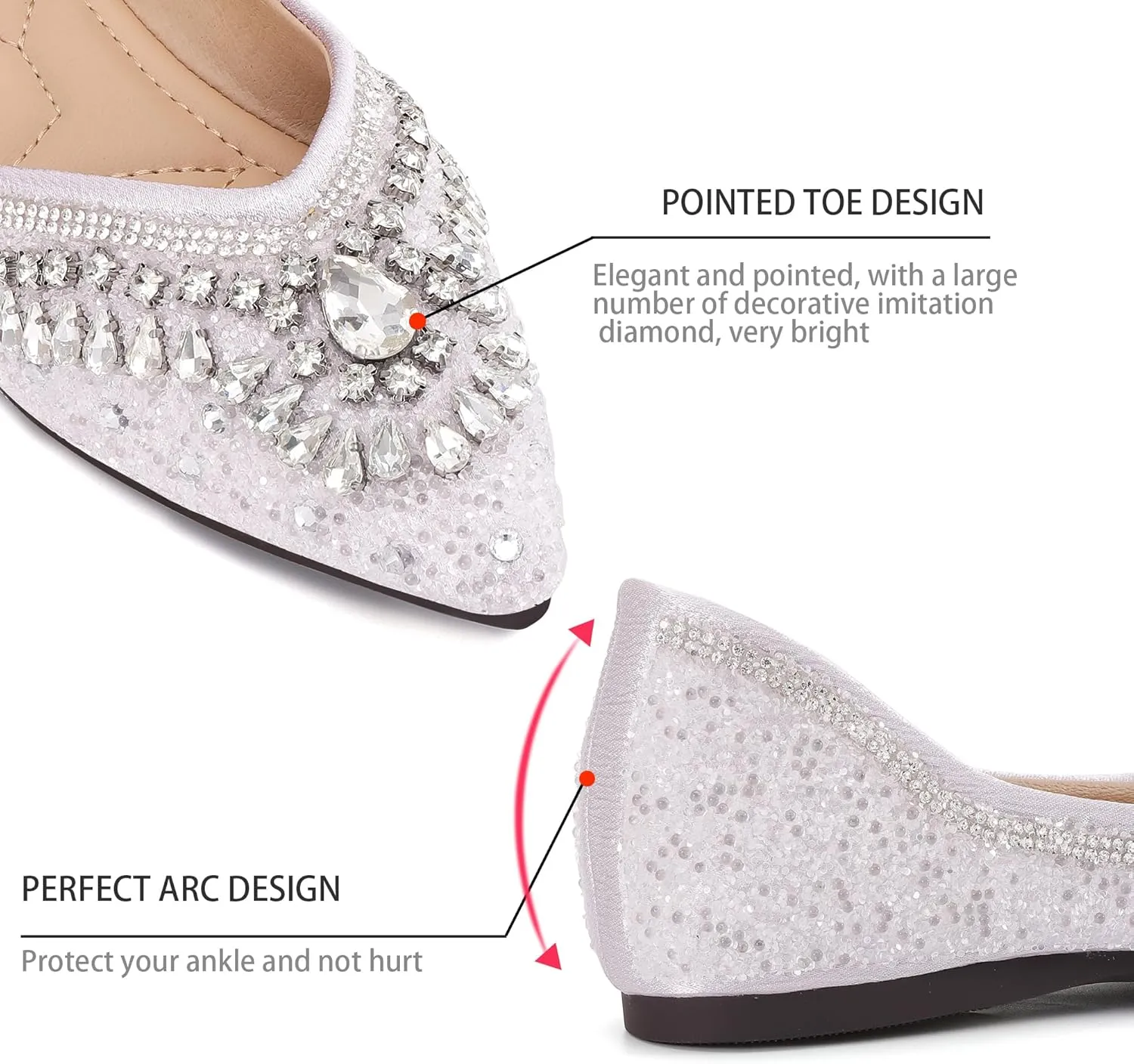Flats Shoes Women Rhinestone Sequin Wedding Pointed Toe Dress Flat Shoes Comfortable Flats for Women Dressy