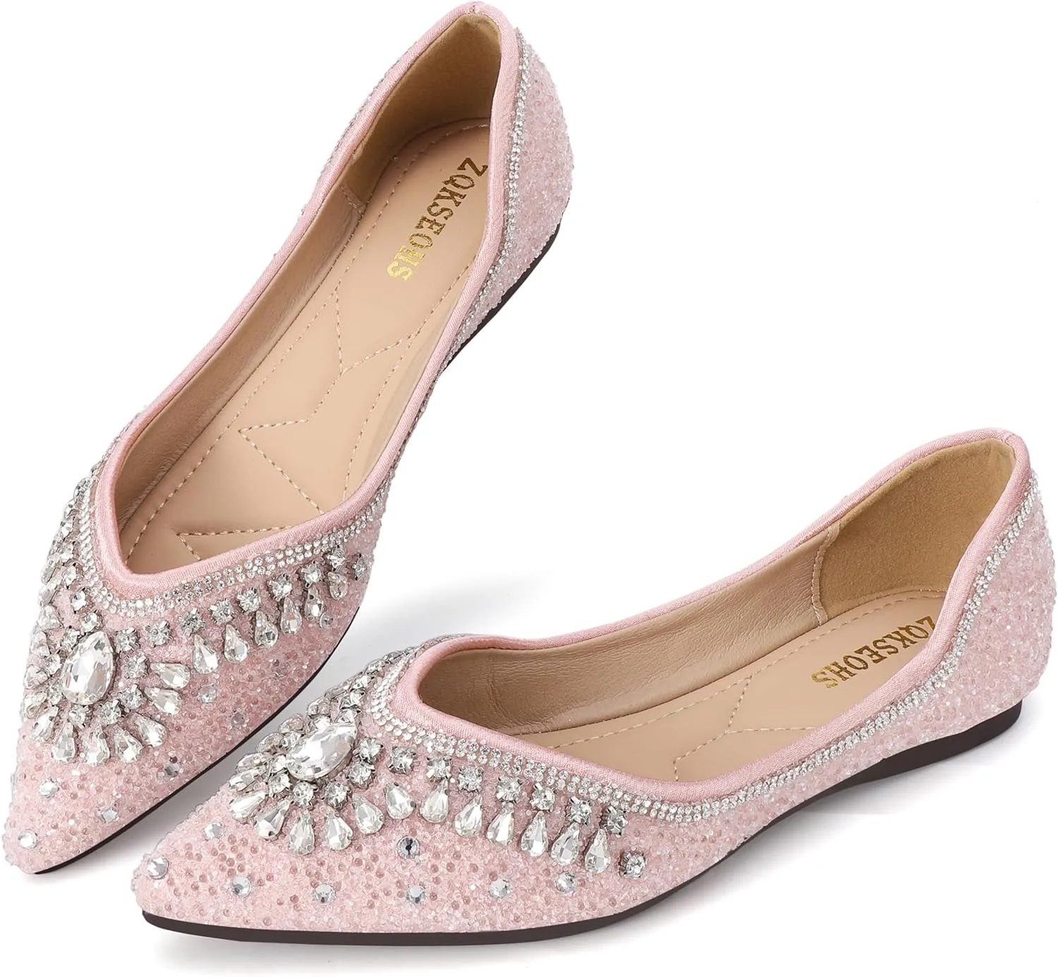 Flats Shoes Women Rhinestone Sequin Wedding Pointed Toe Dress Flat Shoes Comfortable Flats for Women Dressy